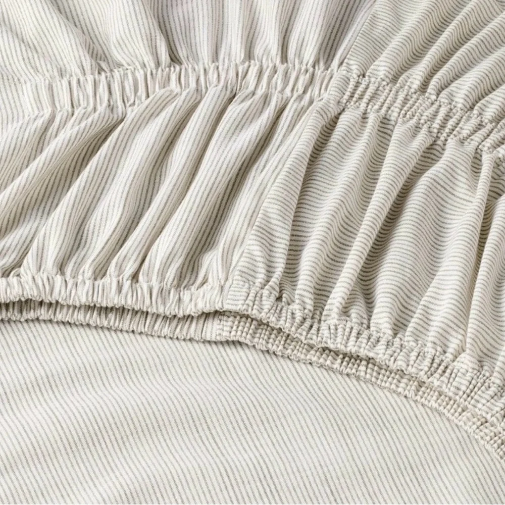 Hearth & Hand QUEEN Lyocell Cotton Linen.Woven Micro Stripe Sheet Set Green NEW